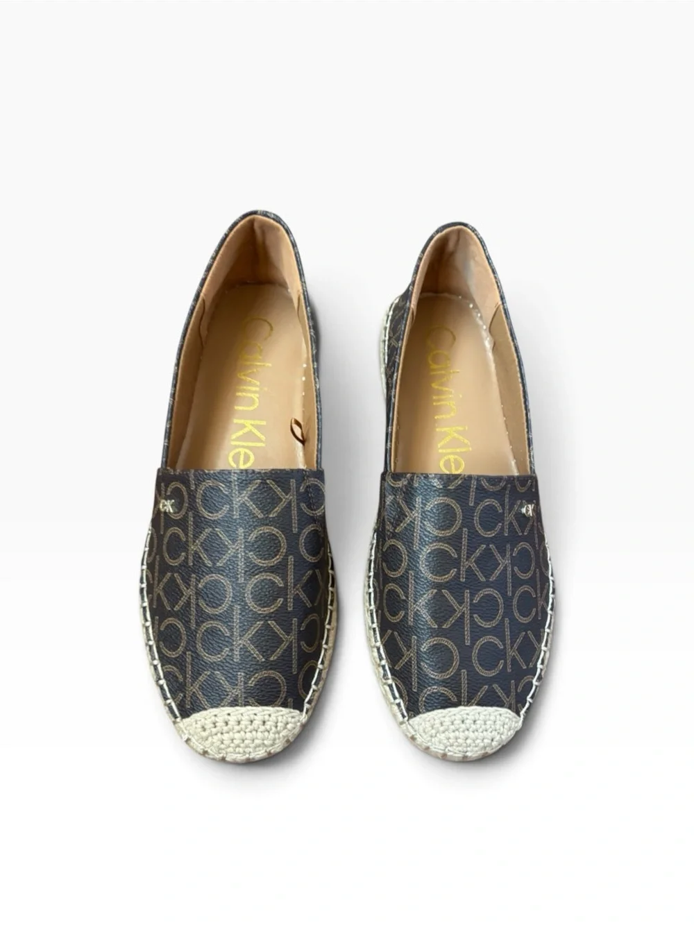 Calvin Klein Popular CK Monogram Espadrille Slip-On Shoes Brown Size 10M
